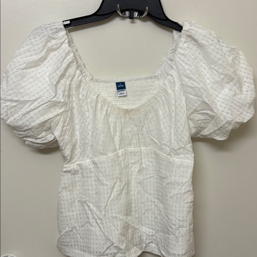 Old Navy White Smocked Oversized Puff Sleeve Blouse